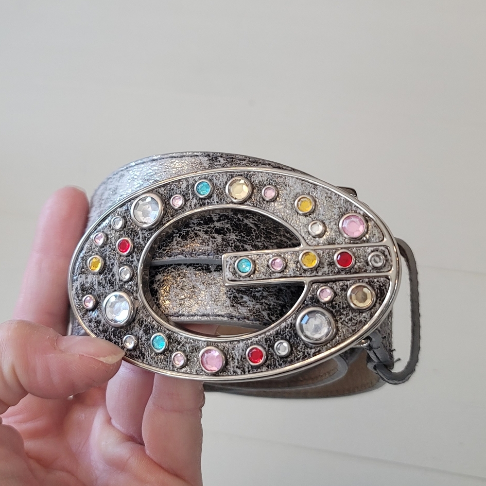 Vintage Guess Rhinestone Leather Belt - Picture 2 of 7